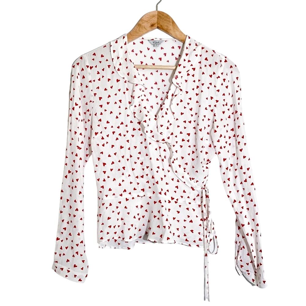 Rails Simone Heart Print Wrap Crop Ruffle Peplum … - image 2